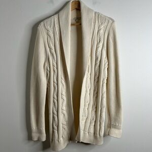 Talbots Cream Cable Knit Shawl Collar Cardigan Sweater Women M Coastal Luxury